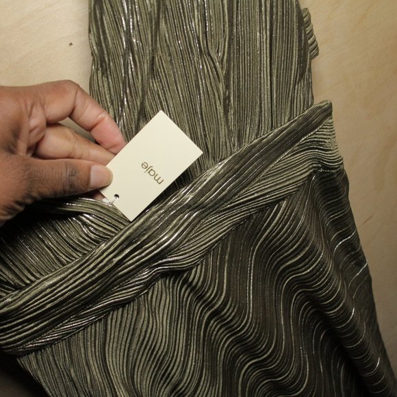 NWT MAJE Royal Pleated Maxi Dress In Khaki sz 40 $415 - Picture 15 of 16